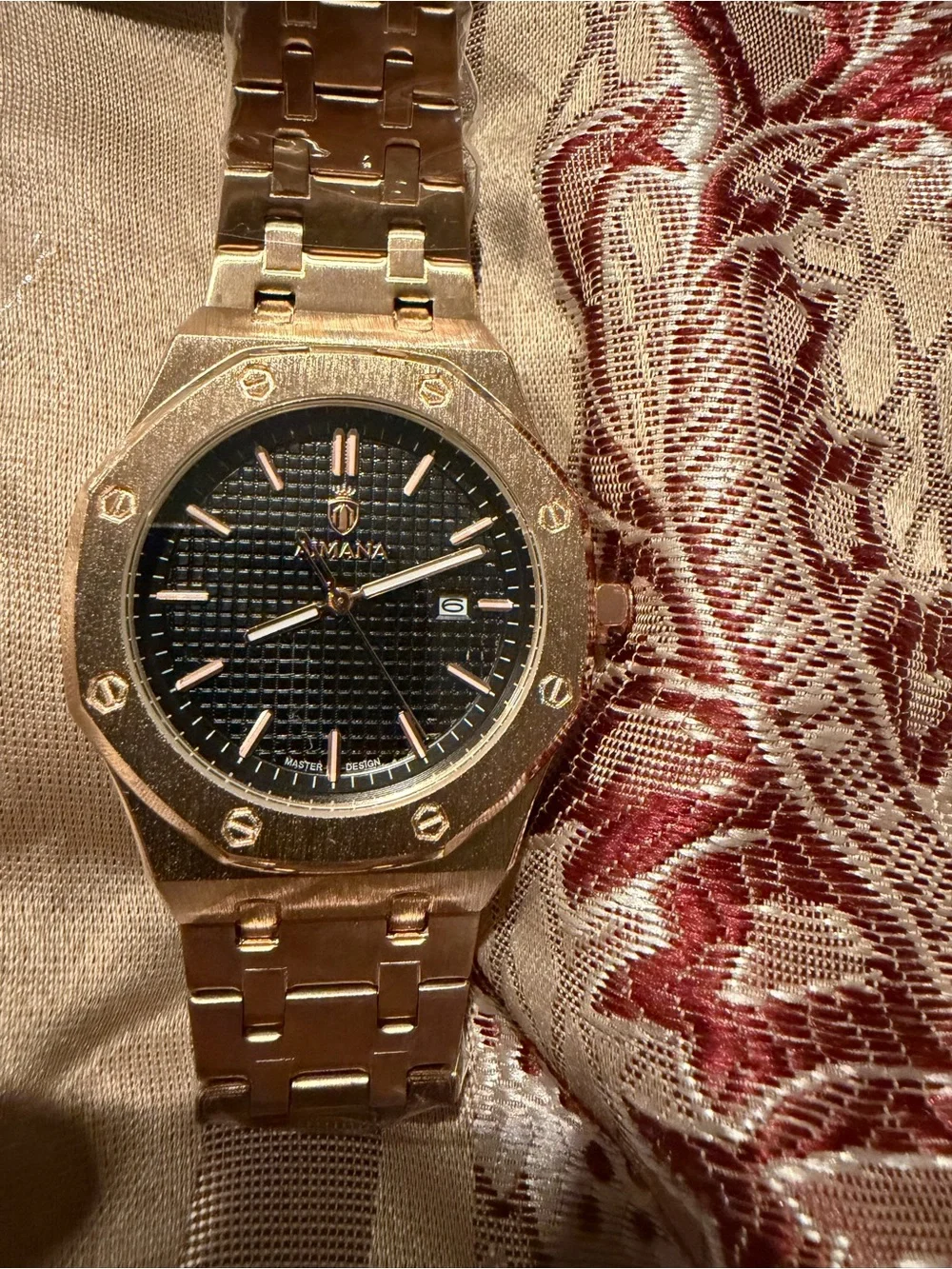 Aimana Gold Tone Bracelet Watch with Black Dial with tool